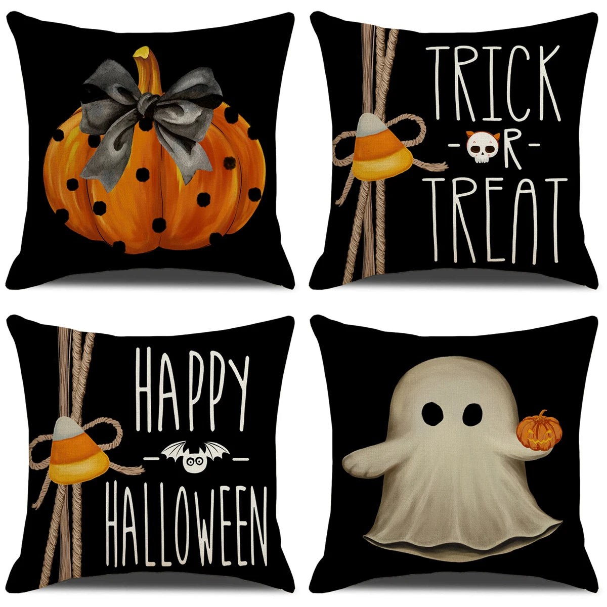 4PCS 45X45Cm Halloween Cushion Cover Pumpkin Wizard Ghost Halloween Decor for Home Decorative Sofa Car Chair Decor Pillowcase