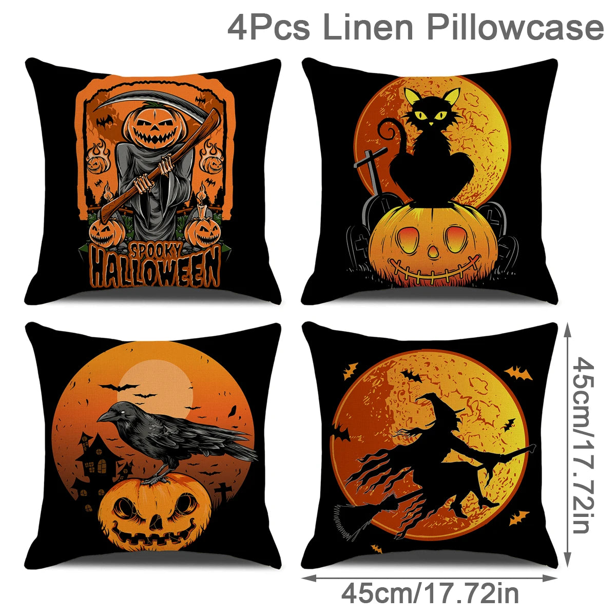 4PCS 45X45Cm Halloween Cushion Cover Pumpkin Wizard Ghost Halloween Decor for Home Decorative Sofa Car Chair Decor Pillowcase