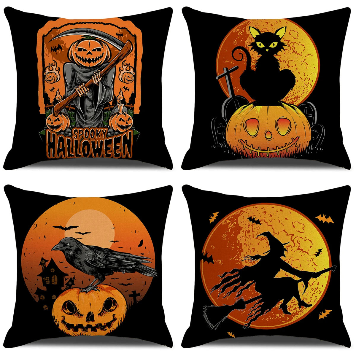 4PCS 45X45Cm Halloween Cushion Cover Pumpkin Wizard Ghost Halloween Decor for Home Decorative Sofa Car Chair Decor Pillowcase