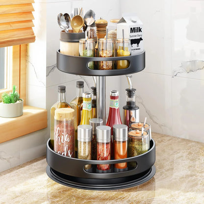 2 Tier Rotating Spice Rack Organizer, 360 Degree Rotation Turntable Kitchen Organizers and Storage, Metal Spice Holder for Kitchen Pantry Storage Cupboard Table