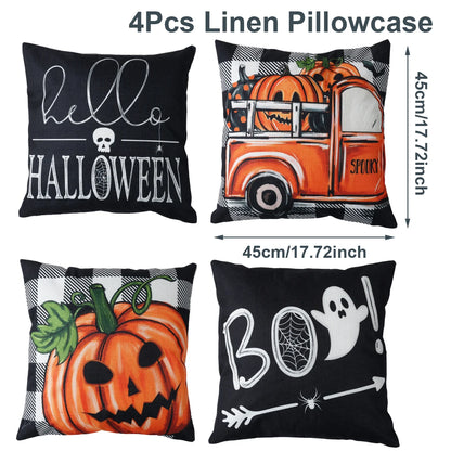 4PCS 45X45Cm Halloween Cushion Cover Pumpkin Wizard Ghost Halloween Decor for Home Decorative Sofa Car Chair Decor Pillowcase