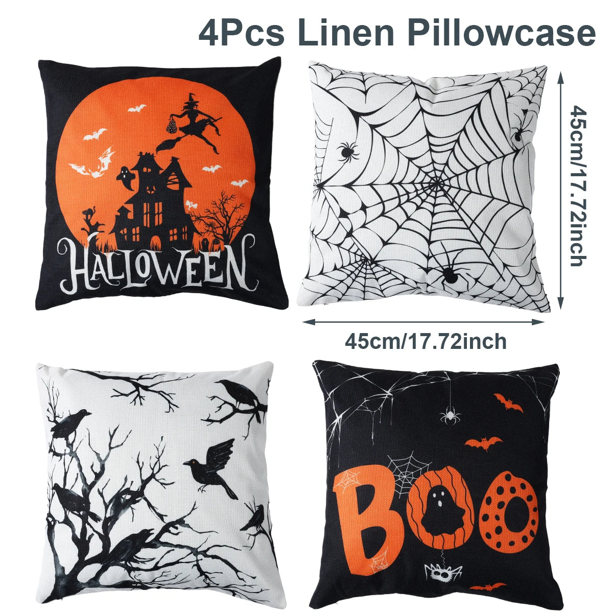 4PCS 45X45Cm Halloween Cushion Cover Pumpkin Wizard Ghost Halloween Decor for Home Decorative Sofa Car Chair Decor Pillowcase