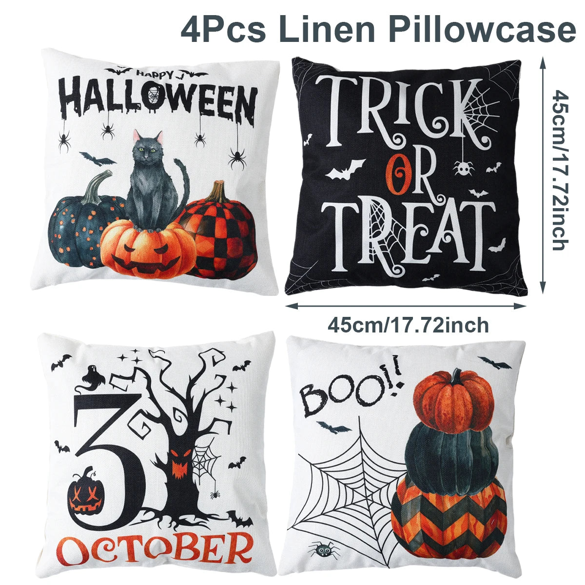 4PCS 45X45Cm Halloween Cushion Cover Pumpkin Wizard Ghost Halloween Decor for Home Decorative Sofa Car Chair Decor Pillowcase