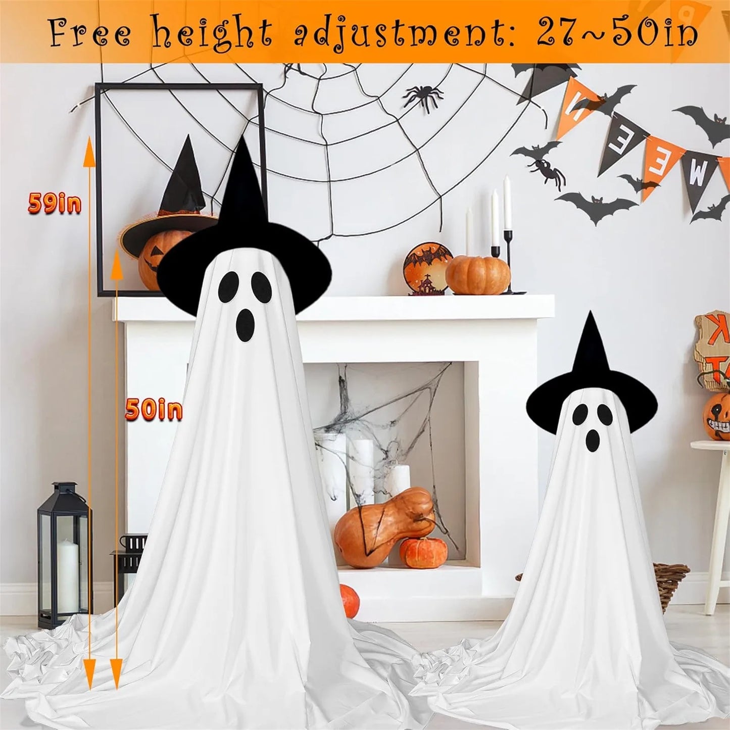 2024 New 2Packs Halloween Decorations Party Decorations Indoorspooky Ghost Decor Remote Control String Ghost Lights Porches