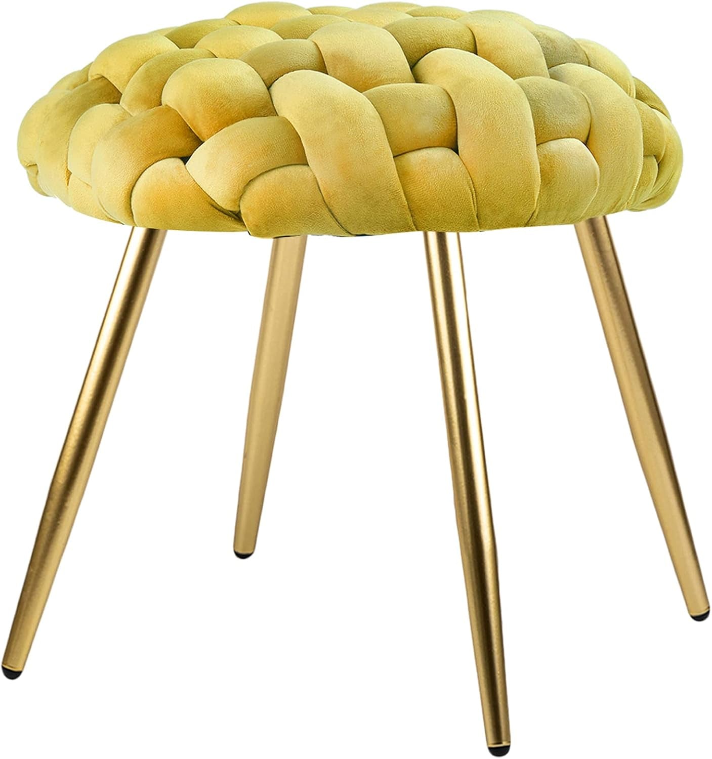 Home Furniture Series Velvet Cross Woven Accent Stool, Chartreuse