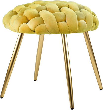 Home Furniture Series Velvet Cross Woven Accent Stool, Chartreuse