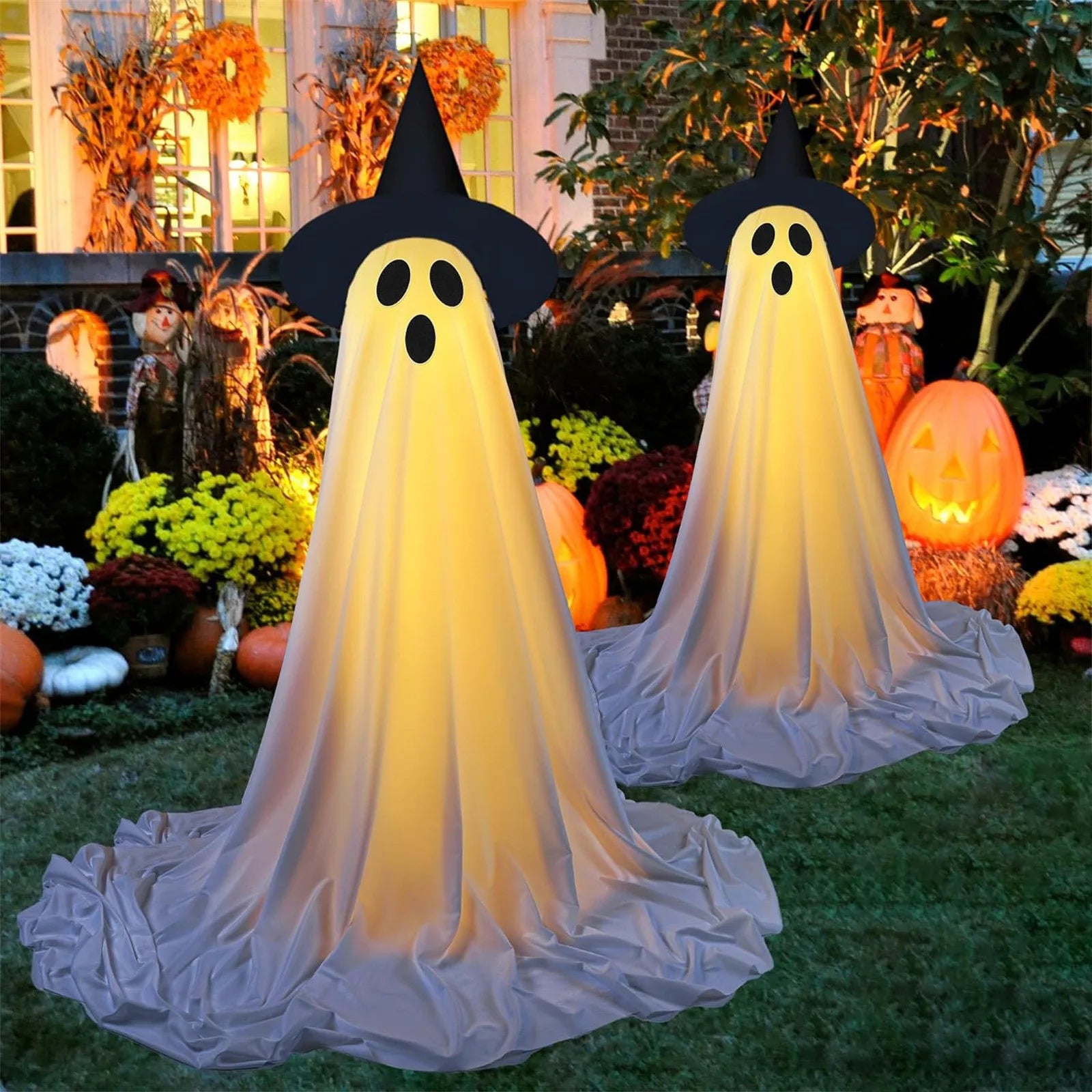 2024 New 2Packs Halloween Decorations Party Decorations Indoorspooky Ghost Decor Remote Control String Ghost Lights Porches