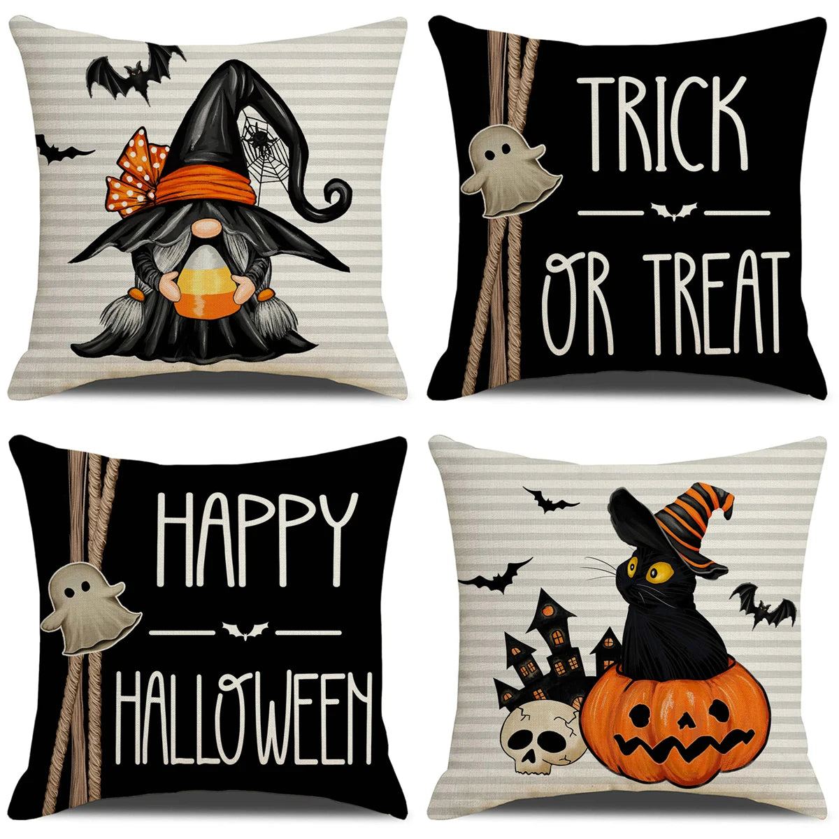 4PCS 45X45Cm Halloween Cushion Cover Pumpkin Wizard Ghost Halloween Decor for Home Decorative Sofa Car Chair Decor Pillowcase