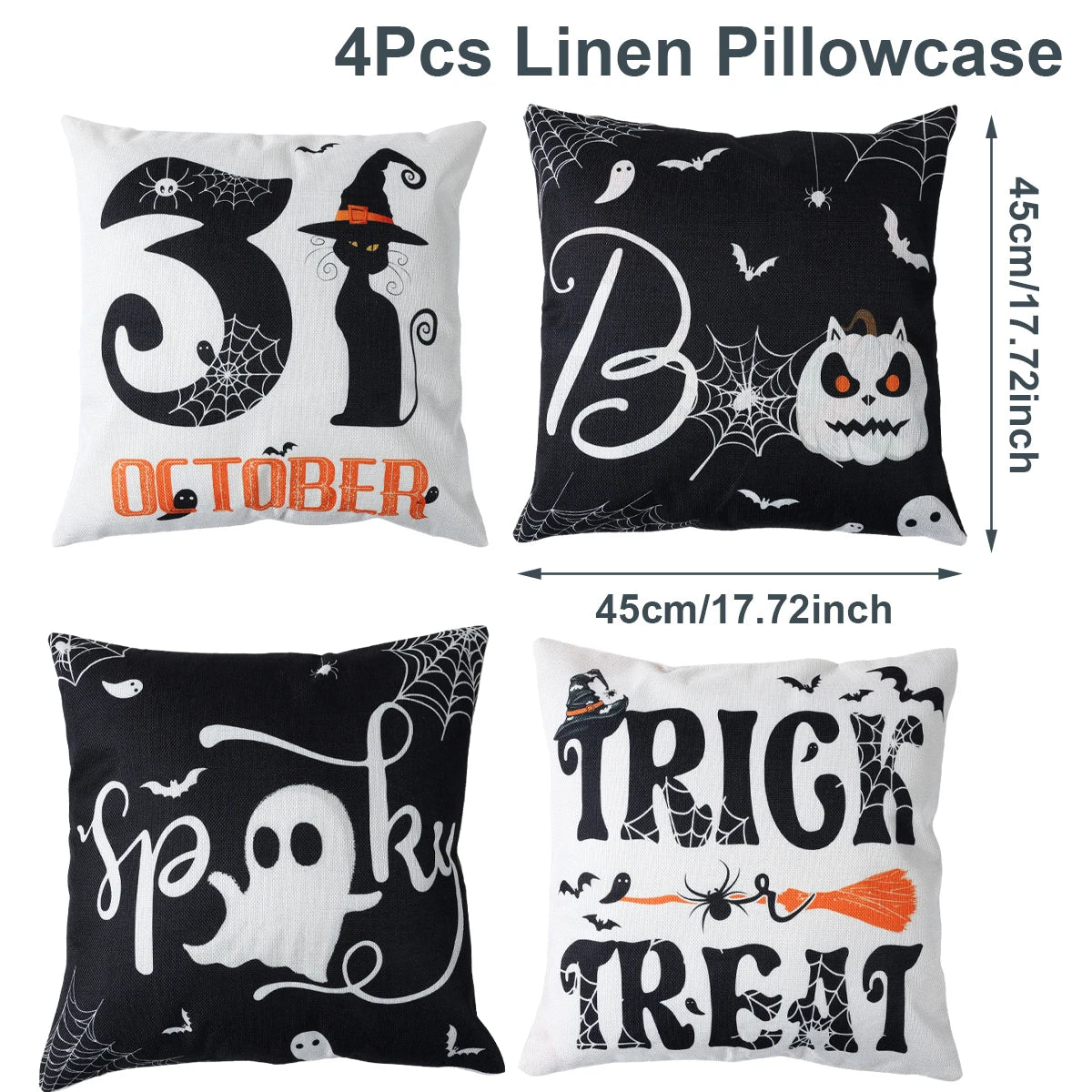 4PCS 45X45Cm Halloween Cushion Cover Pumpkin Wizard Ghost Halloween Decor for Home Decorative Sofa Car Chair Decor Pillowcase