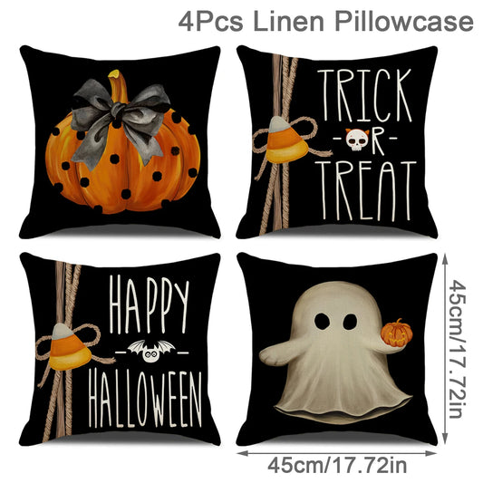 4PCS 45X45Cm Halloween Cushion Cover Pumpkin Wizard Ghost Halloween Decor for Home Decorative Sofa Car Chair Decor Pillowcase