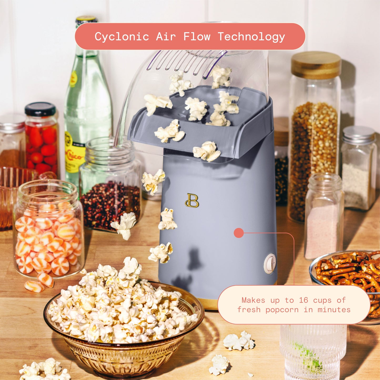 16 Cup Hot Air Electric Popcorn Maker, Cornflower Blue by Drew Barrymore