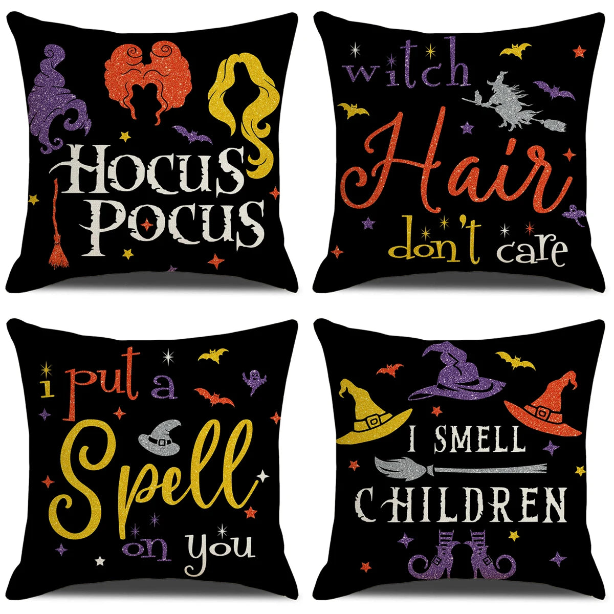 4PCS 45X45Cm Halloween Cushion Cover Pumpkin Wizard Ghost Halloween Decor for Home Decorative Sofa Car Chair Decor Pillowcase